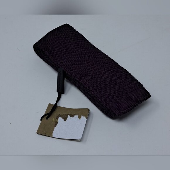 Burberry Men's Kennett Silk Square Sock Knit Tie Slim Fit Dark Purple Italy 54" - Picture 1 of 14